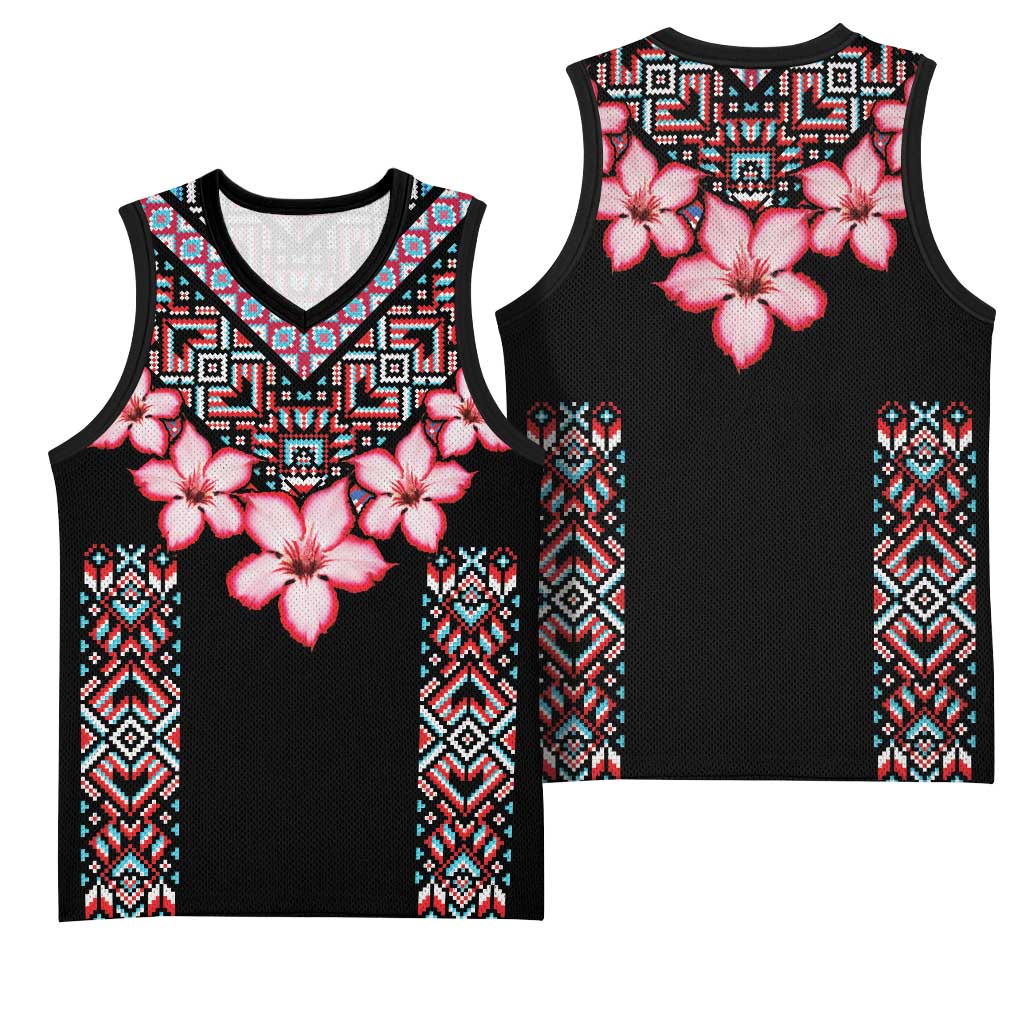 Afro Adenium Multiflorum Flowers Basketball Jersey Mix Native Tribal Pattern - African Pride
