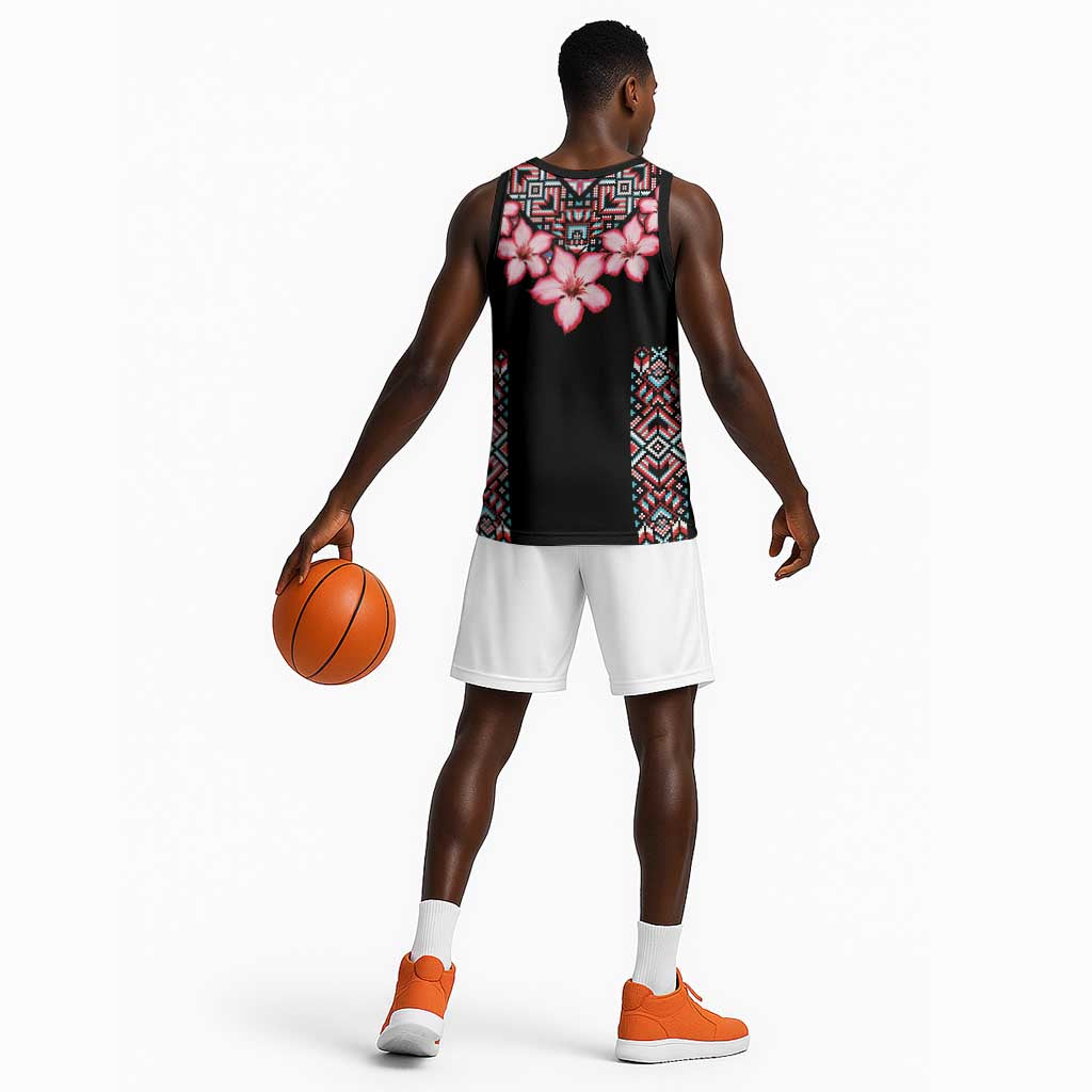 Afro Adenium Multiflorum Flowers Basketball Jersey Mix Native Tribal Pattern - African Pride