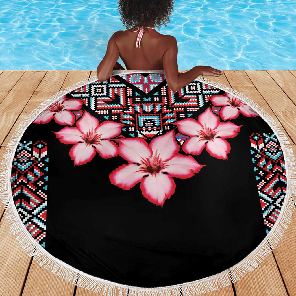 Afro Adenium Multiflorum Flowers Beach Blanket Mix Native Tribal Pattern