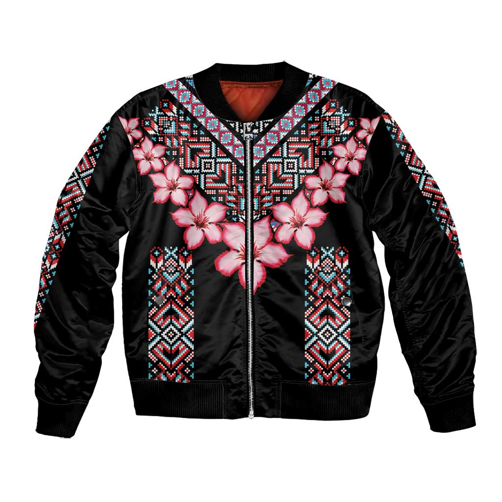 Afro Adenium Multiflorum Flowers Bomber Jacket Mix Native Tribal Pattern