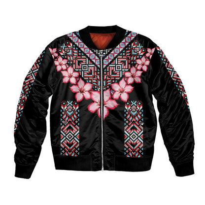 Afro Adenium Multiflorum Flowers Bomber Jacket Mix Native Tribal Pattern
