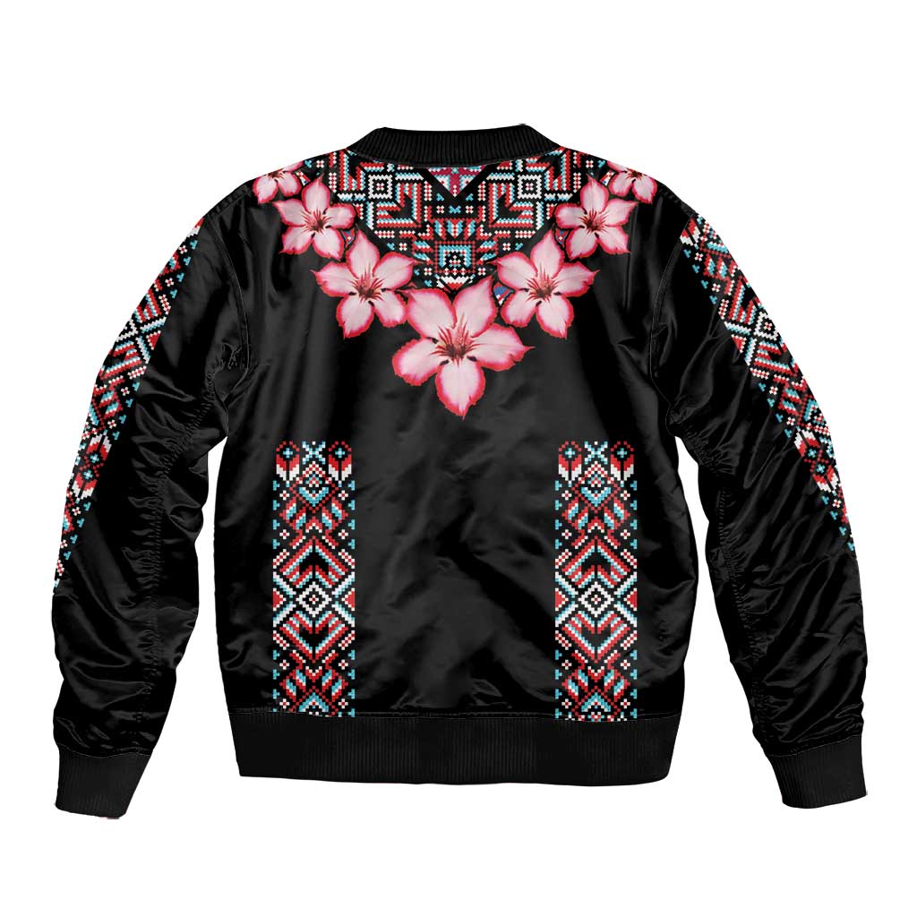 Afro Adenium Multiflorum Flowers Bomber Jacket Mix Native Tribal Pattern