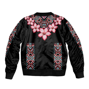 Afro Adenium Multiflorum Flowers Bomber Jacket Mix Native Tribal Pattern