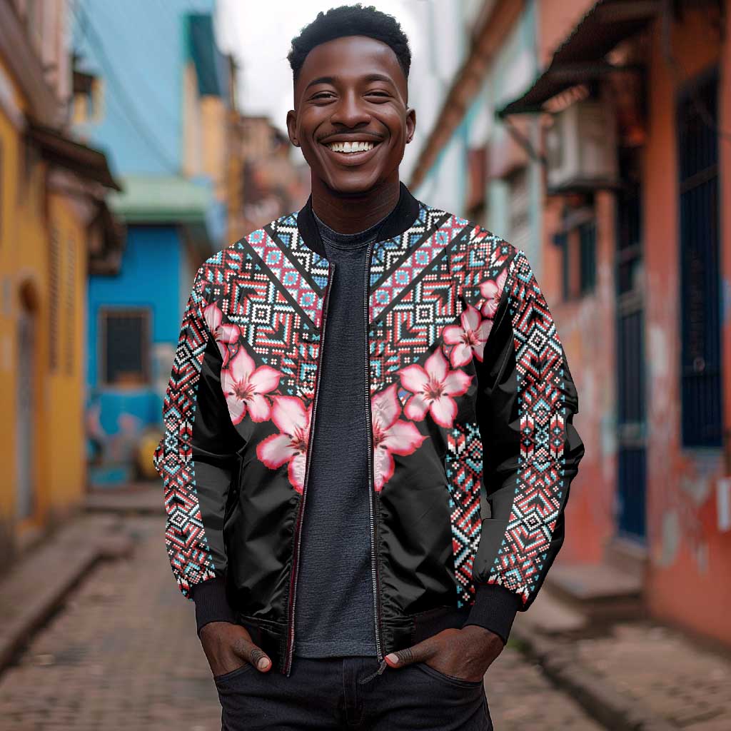 Afro Adenium Multiflorum Flowers Bomber Jacket Mix Native Tribal Pattern