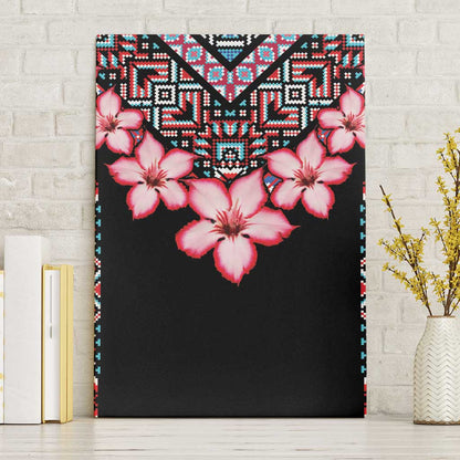Afro Adenium Multiflorum Flowers Canvas Wall Art Mix Native Tribal Pattern