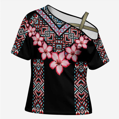 Africa Adenium Multiflorum Flowers Cross Shoulder Shirt Mix Native Tribal Pattern