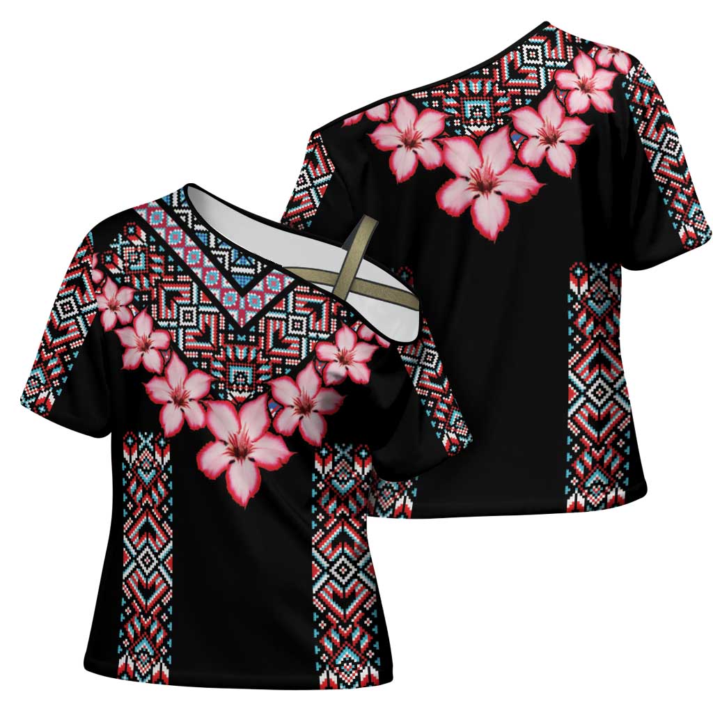 Africa Adenium Multiflorum Flowers Cross Shoulder Shirt Mix Native Tribal Pattern