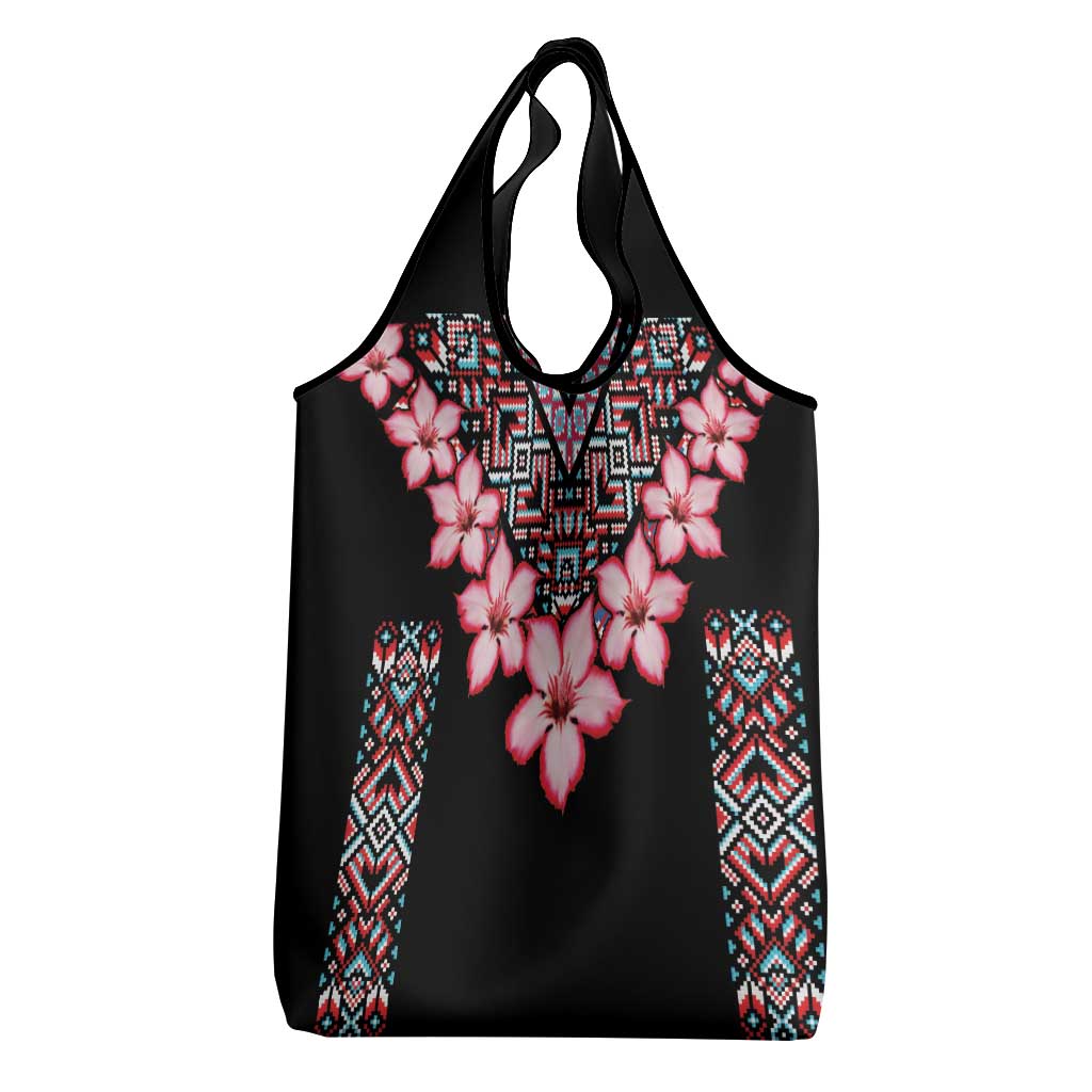 Afro Adenium Multiflorum Flowers Grocery Bag Mix Native Tribal Pattern