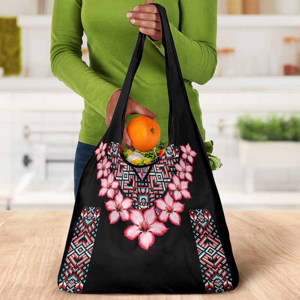 Afro Adenium Multiflorum Flowers Grocery Bag Mix Native Tribal Pattern