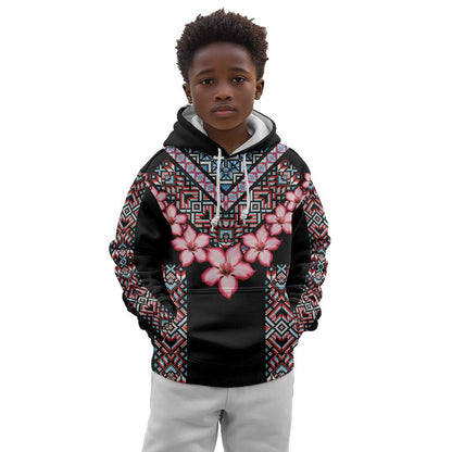 Afro Adenium Multiflorum Flowers Kid Hoodie Mix Native Tribal Pattern