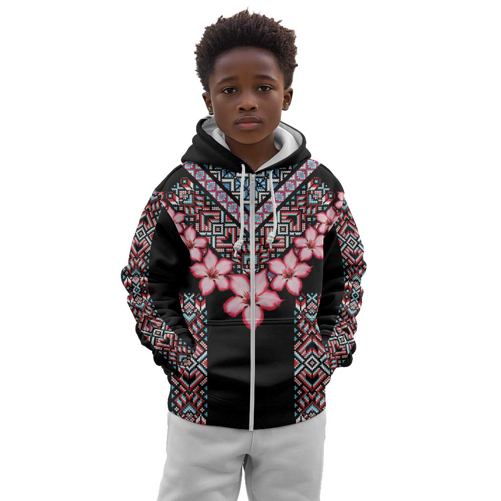 Afro Adenium Multiflorum Flowers Kid Hoodie Mix Native Tribal Pattern