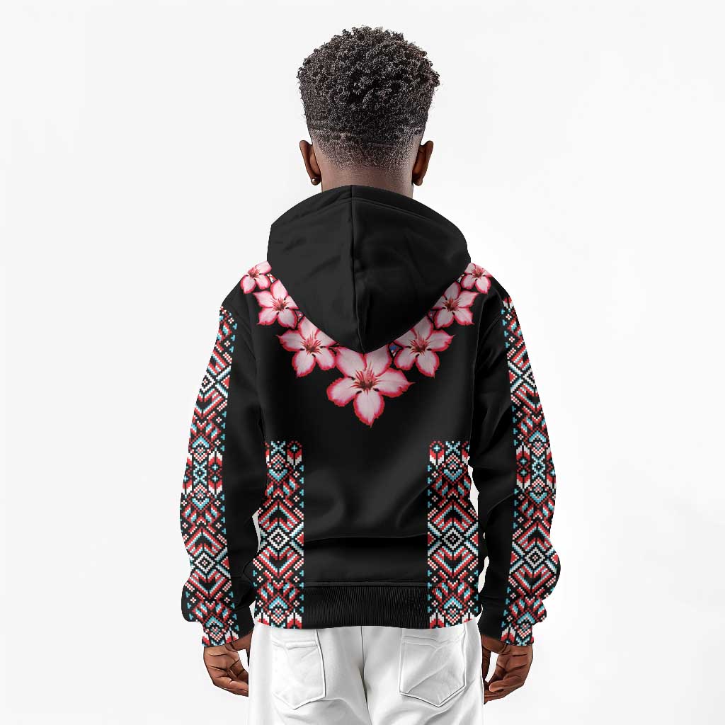 Afro Adenium Multiflorum Flowers Kid Hoodie Mix Native Tribal Pattern