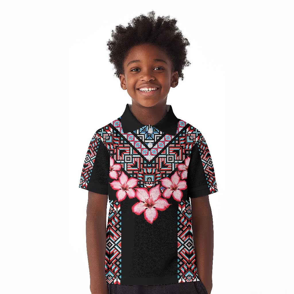 Afro Adenium Multiflorum Flowers Kid Polo Shirt Mix Native Tribal Pattern