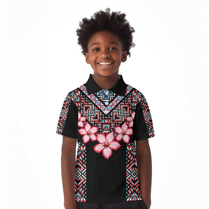 Afro Adenium Multiflorum Flowers Kid Polo Shirt Mix Native Tribal Pattern