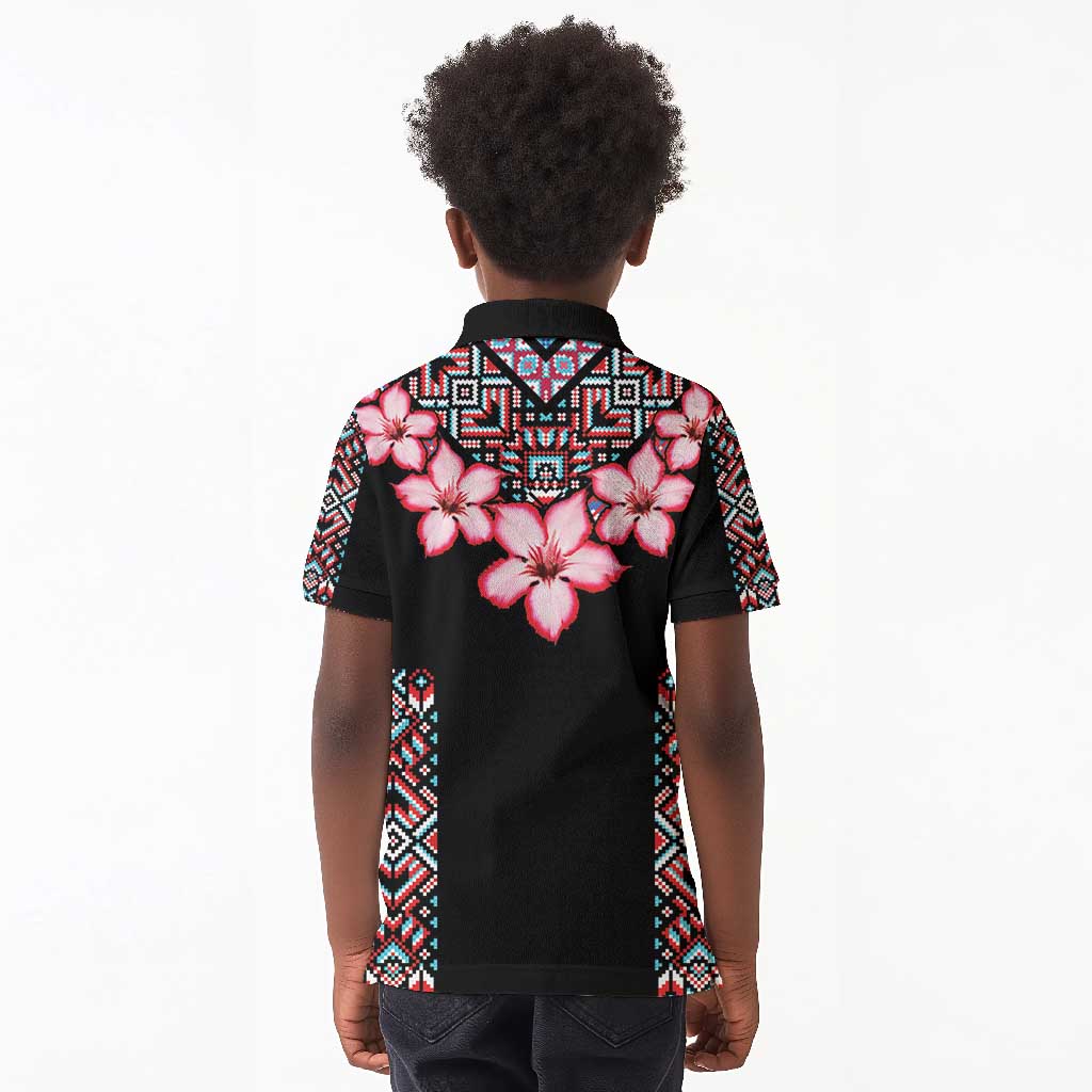 Afro Adenium Multiflorum Flowers Kid Polo Shirt Mix Native Tribal Pattern
