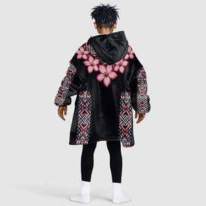 Afro Adenium Multiflorum Flowers KId Wearable Blanket Hoodie Mix Native Tribal Pattern