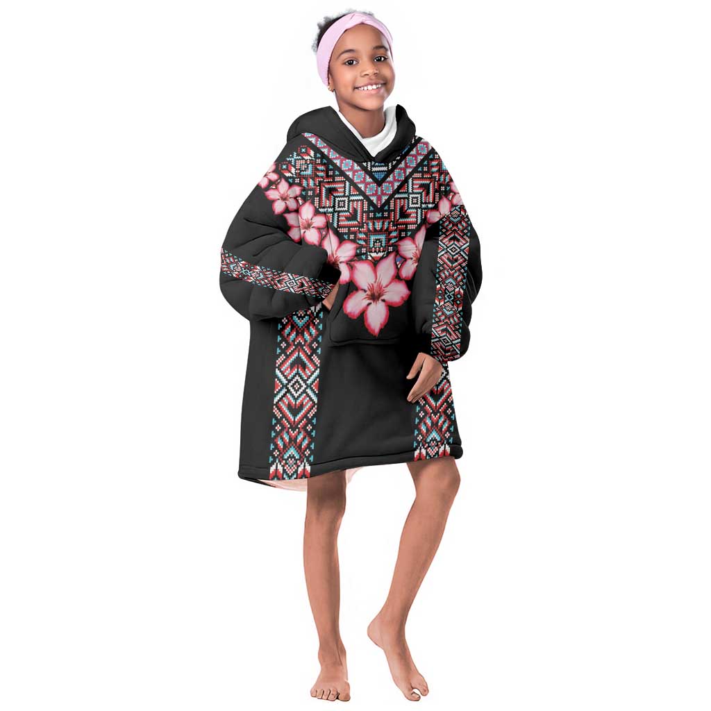 Afro Adenium Multiflorum Flowers KId Wearable Blanket Hoodie Mix Native Tribal Pattern