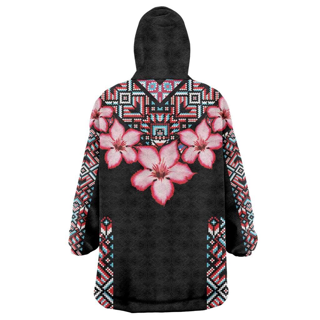 Afro Adenium Multiflorum Flowers KId Wearable Blanket Hoodie Mix Native Tribal Pattern