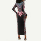 Afro Adenium Multiflorum Flowers Long Sleeve Bodycon Dress Mix Native Tribal Pattern LT9
