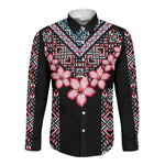 Afro Adenium Multiflorum Flowers Long Sleeve Button Shirt Mix Native Tribal Pattern