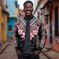 Afro Adenium Multiflorum Flowers Sleeve Zip Bomber Jacket Mix Native Tribal Pattern
