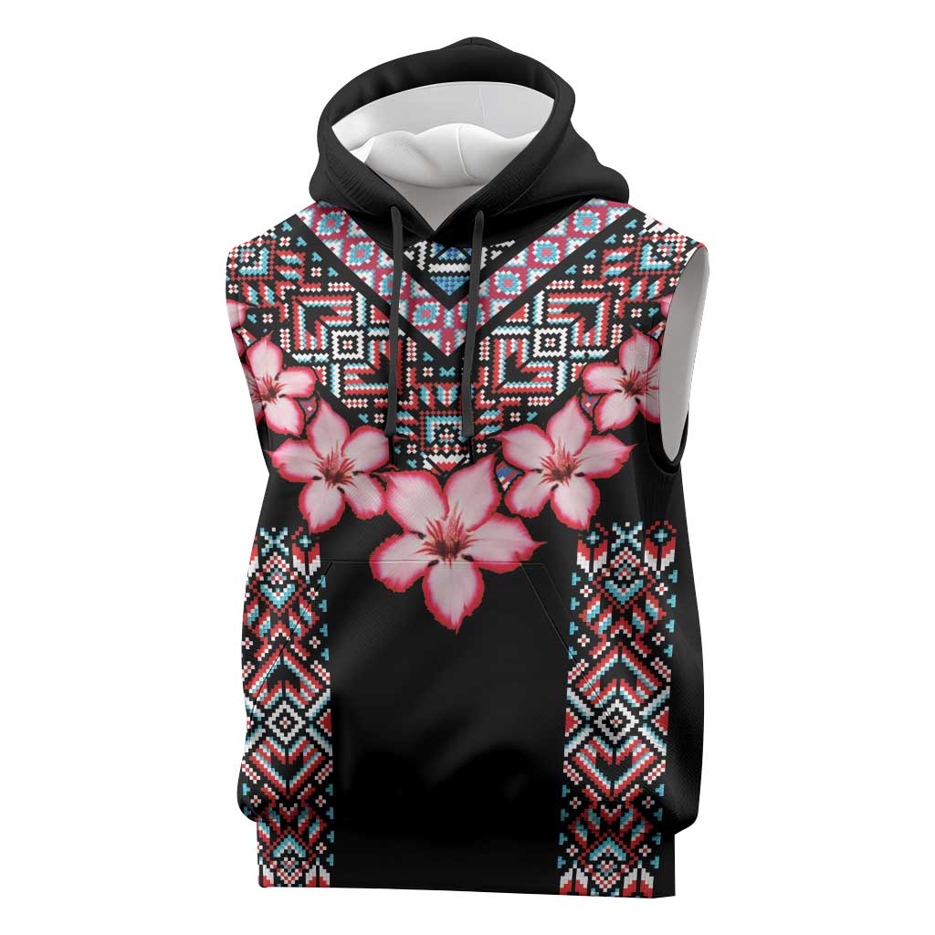 Afro Adenium Multiflorum Flowers Sleeveless Hoodie Mix Native Tribal Pattern - African Pride