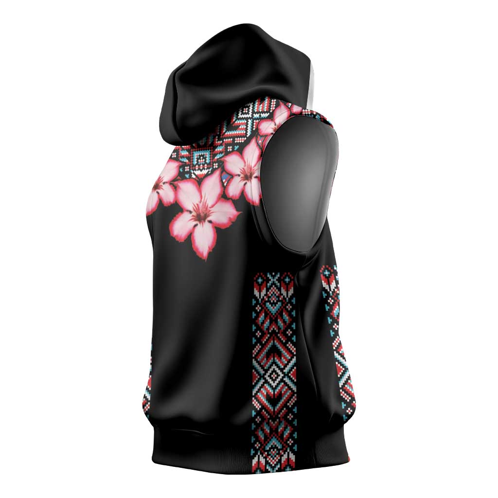 Afro Adenium Multiflorum Flowers Sleeveless Hoodie Mix Native Tribal Pattern - African Pride