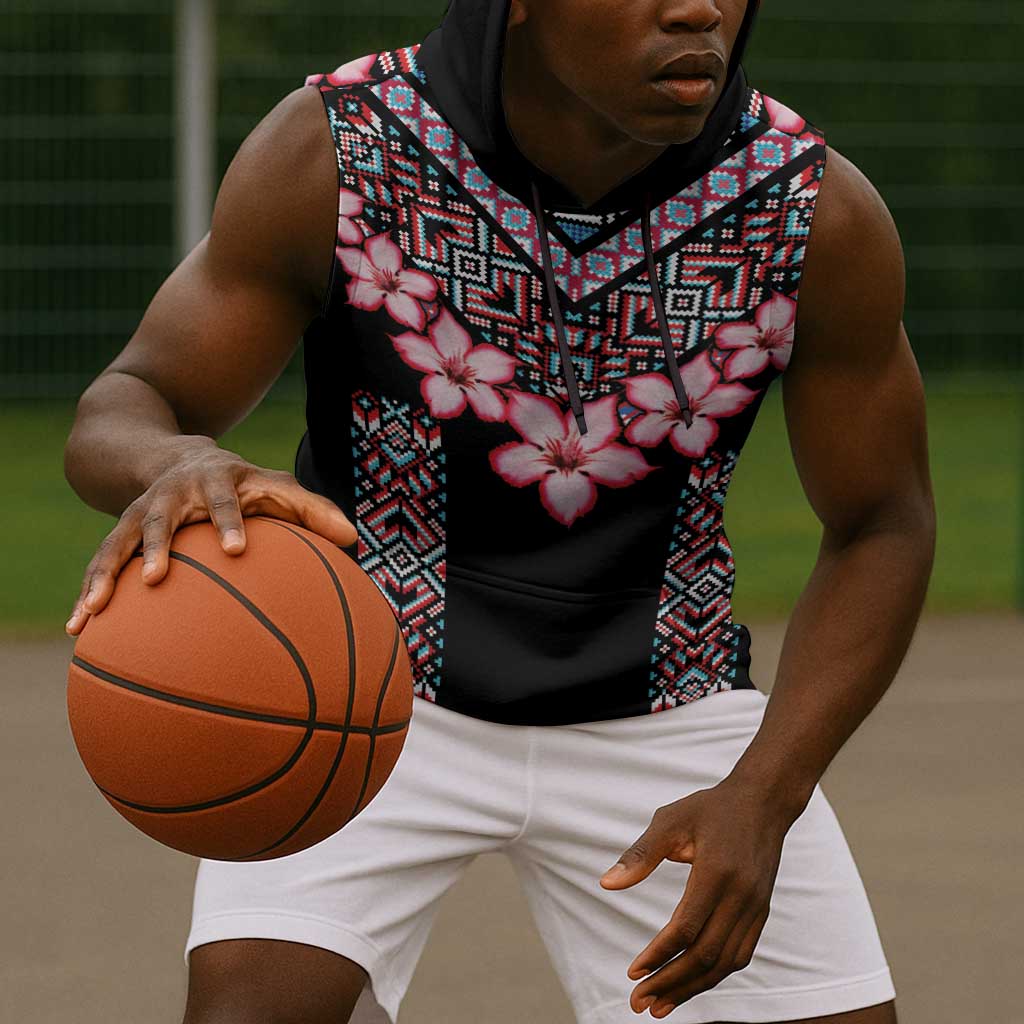 Afro Adenium Multiflorum Flowers Sleeveless Hoodie Mix Native Tribal Pattern - African Pride