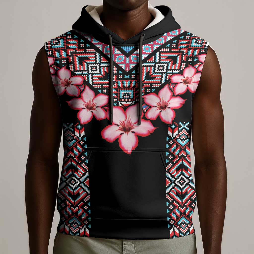Afro Adenium Multiflorum Flowers Sleeveless Hoodie Mix Native Tribal Pattern - African Pride