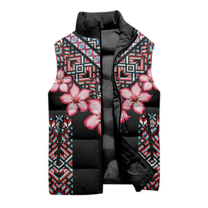 Africa Adenium Multiflorum Flowers Sleeveless Puffer Jacket Mix Native Tribal Pattern