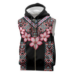 Afro Adenium Multiflorum Flowers Sleeveless Zip Hoodie Mix Native Tribal Pattern - African Pride