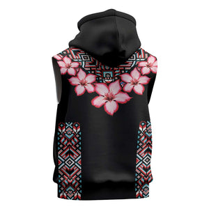 Afro Adenium Multiflorum Flowers Sleeveless Zip Hoodie Mix Native Tribal Pattern - African Pride
