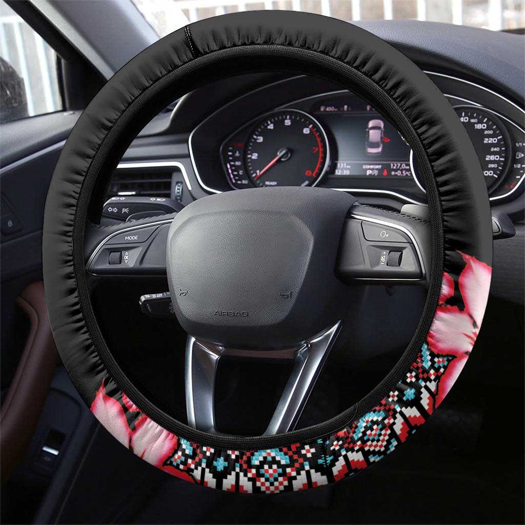 Afro Adenium Multiflorum Flowers Steering Wheel Cover Mix Native Tribal Pattern