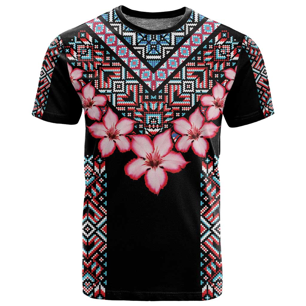 Afro Adenium Multiflorum Flowers T shirt Mix Native Tribal Pattern