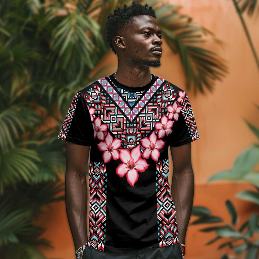 Afro Adenium Multiflorum Flowers T shirt Mix Native Tribal Pattern