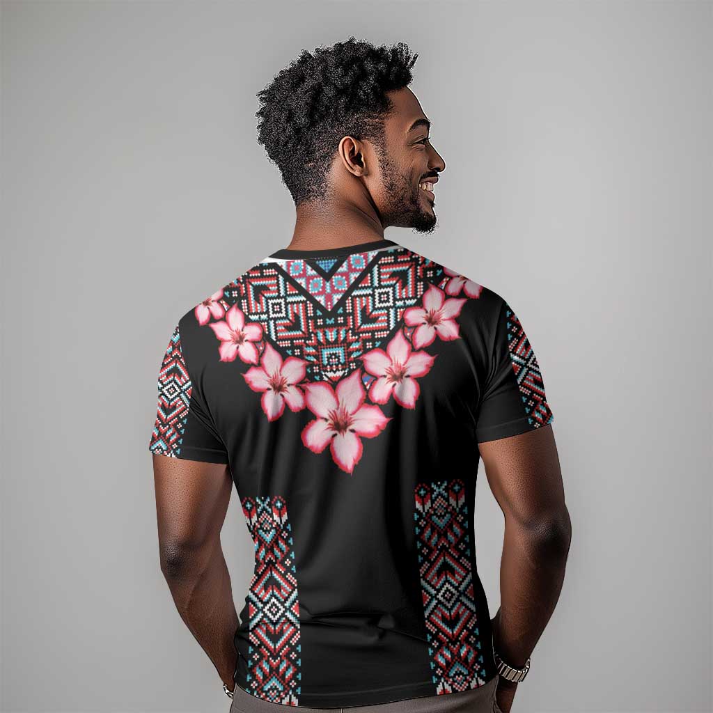 Afro Adenium Multiflorum Flowers T shirt Mix Native Tribal Pattern