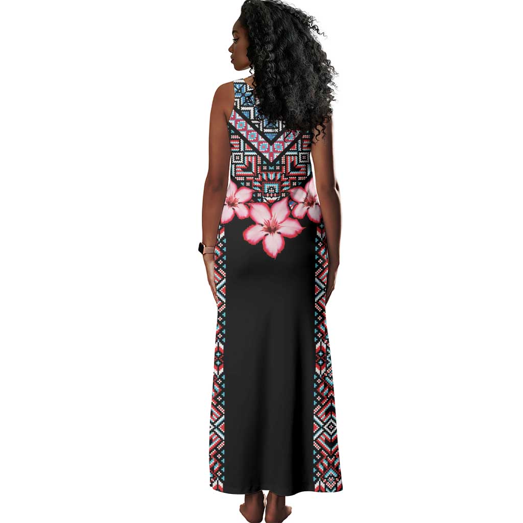 Afro Adenium Multiflorum Flowers Tank Maxi Dress Mix Native Tribal Pattern