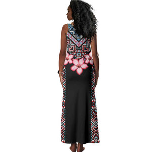 Afro Adenium Multiflorum Flowers Tank Maxi Dress Mix Native Tribal Pattern