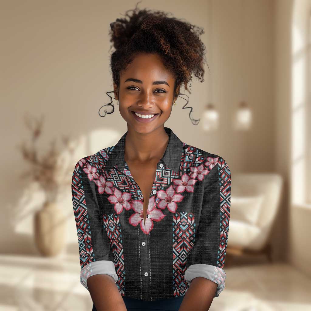 Afro Adenium Multiflorum Flowers Women Casual Shirt Mix Native Tribal Pattern LT9