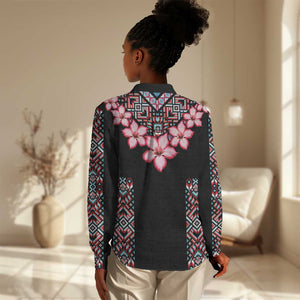 Afro Adenium Multiflorum Flowers Women Casual Shirt Mix Native Tribal Pattern LT9