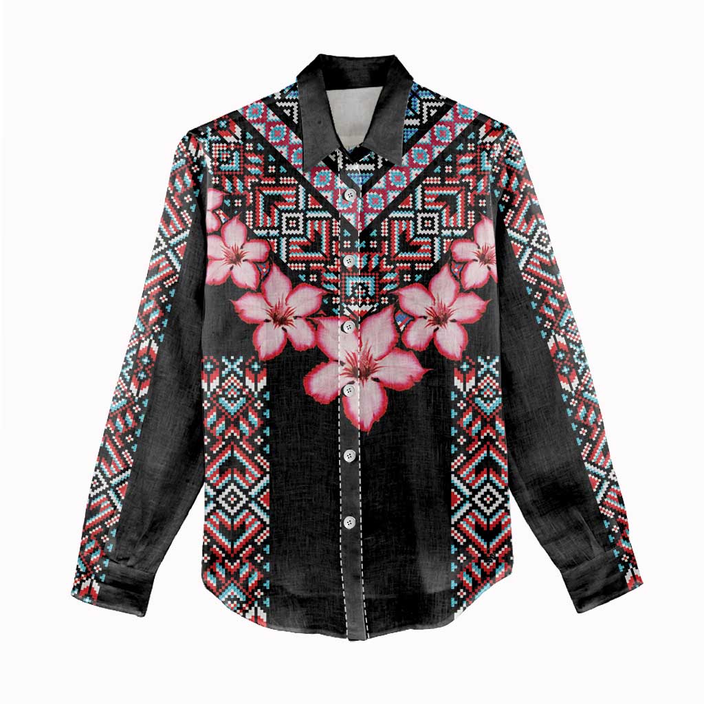 Afro Adenium Multiflorum Flowers Women Casual Shirt Mix Native Tribal Pattern LT9