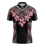 Africa Adenium Multiflorum Flowers Zipper Polo Shirt Mix Native Tribal Pattern