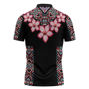 Africa Adenium Multiflorum Flowers Zipper Polo Shirt Mix Native Tribal Pattern