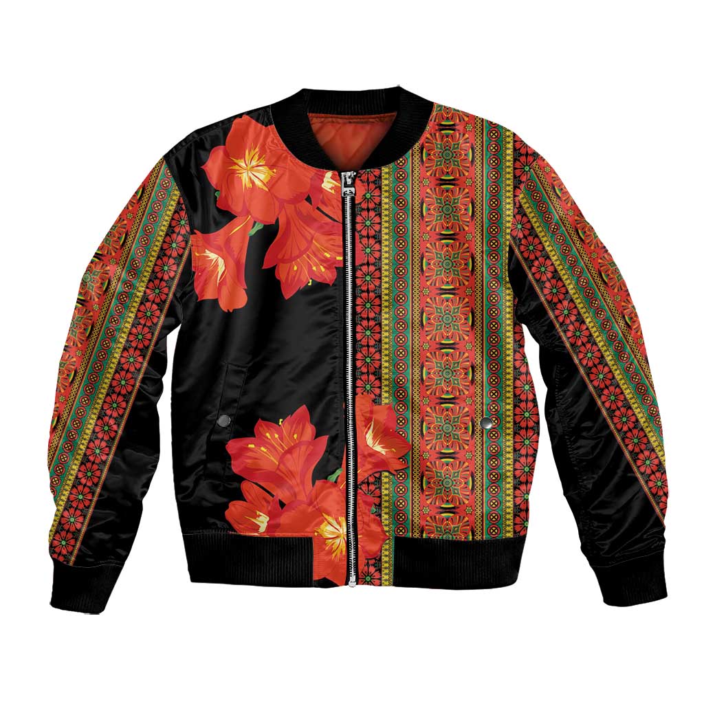 Afro Beauty Clivia Miniata Flowers Bomber Jacket