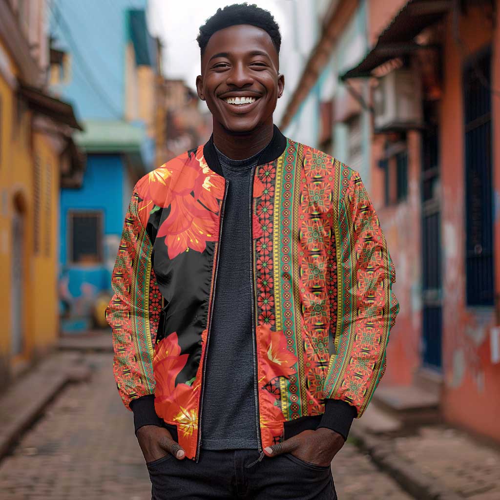 Afro Beauty Clivia Miniata Flowers Bomber Jacket