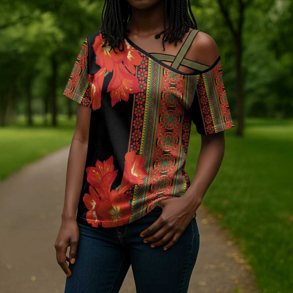 Africa Beauty Clivia Miniata Flowers Cross Shoulder Shirt