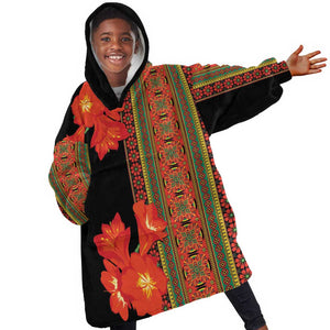 Afro Beauty Clivia Miniata Flowers KId Wearable Blanket Hoodie