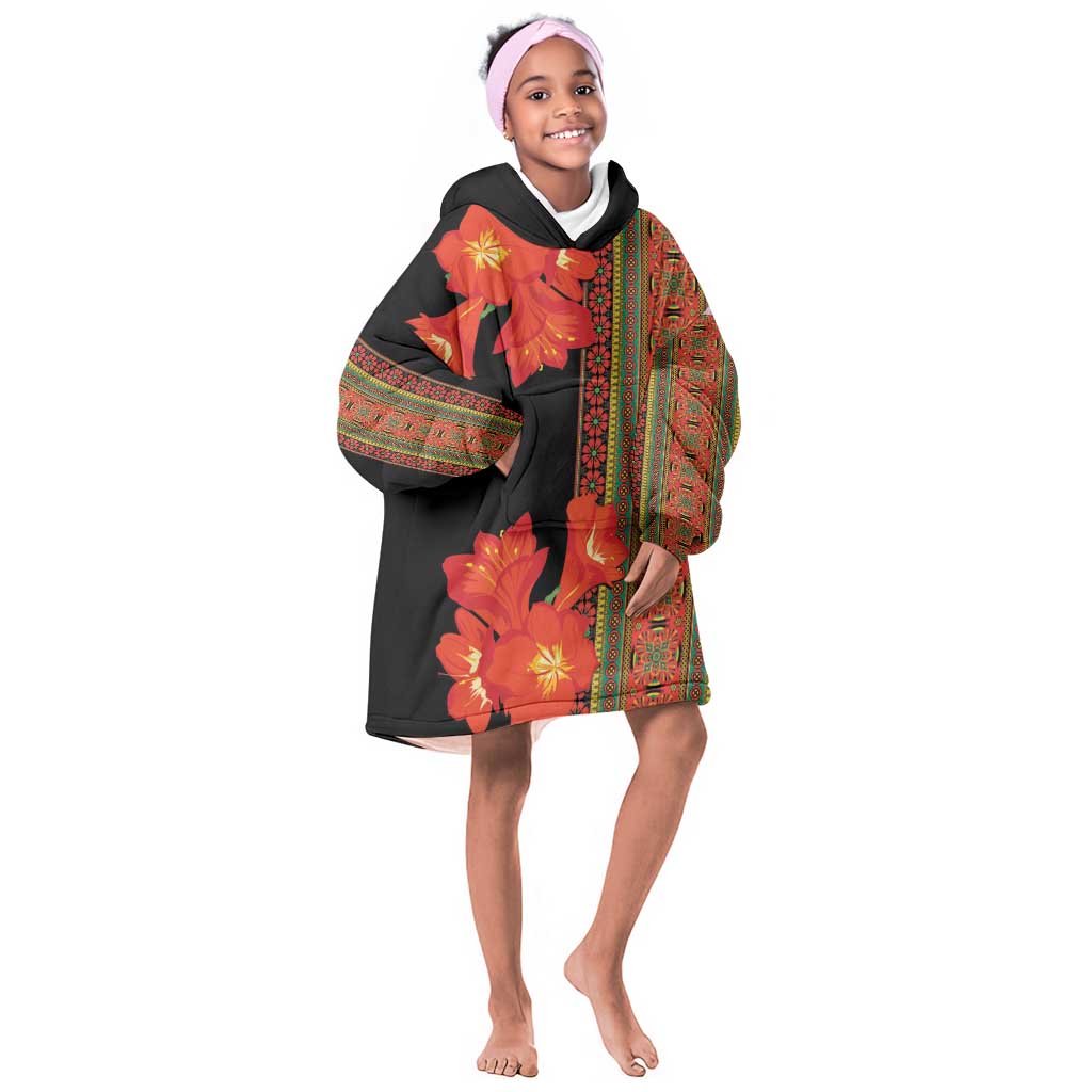 Afro Beauty Clivia Miniata Flowers KId Wearable Blanket Hoodie