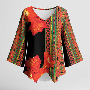 Africa Beauty Clivia Miniata Flowers Kimono Sleeve Blouse