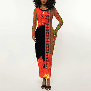Afro Beauty Clivia Miniata Flowers Long Sleeve Bodycon Dress LT9